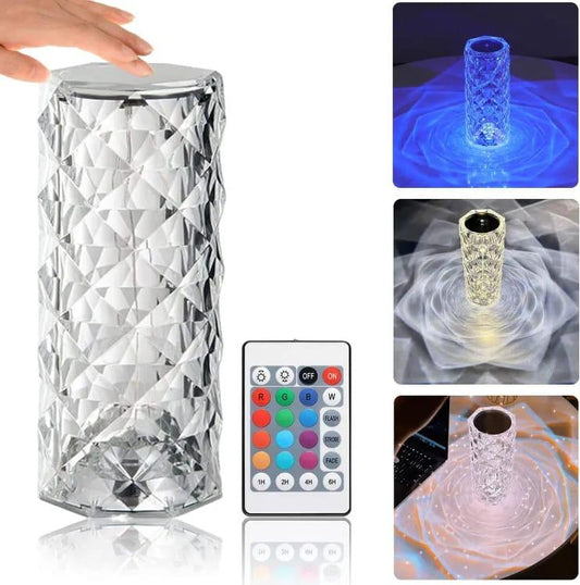 16-Color LED Crystal Rose Table Lamp | Acrylic Bedside Lamp with Remote Control